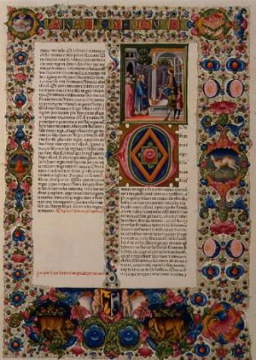 Bibbia . Pagina miniata della Bibbia di Borso d'Este (sec. XV; Modena, Biblioteca Estense).De Agostini Picture Library/A. Dagli Orti