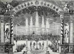 Georg Friedrich HÃ¤ndel. Giulio Cesare; scenografia dell'epilogo in una rappresentazione del 1727.De Agostini Picture Library