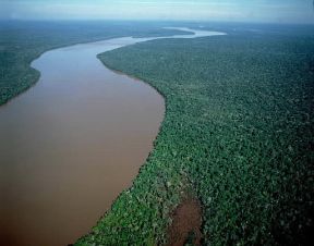 ParanÃ¡ . Veduta del fiume IguaÃ§u con la giungla.De Agostini Picture Library/Pubbli Aer Foto