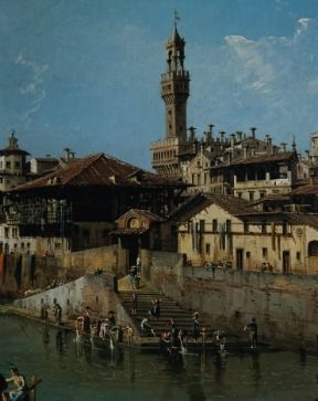 Bernardo Bellotto, detto il Canaletto . Particolare de L'Arno a Firenze verso Ponte Vecchio (1742; Russborough House, Collezione privata).De Agostini Picture Library/A. Dagli Orti