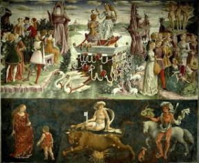 Francesco Cossa. Particolare degli affreschi nel Salone dei mesi in palazzo Schifanoia a Ferrara (ca.1470).De Agostini Picture Library / G. Dagli Orti