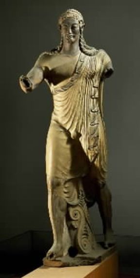 Etruschi. Apollo, statua fittile rinvenuta nel Tempio del Portonaccio a Veio (Roma, Museo Nazionale di Villa Giulia).De Agostini Picture Library/G. Dagli Orti