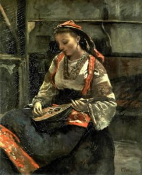 Mandolino. Italiana seduta mentre suona il mandolino, di Camille Corot (Winterthur, Collezione Oskar Reinhart).Winterthur, Collezione Oskar Reinhart