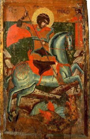 San Giorgio uccide il drago; icona del sec. XVII (Atene, Museo Bizantino).De Agostini Picture Library / G. Dagli Orti
