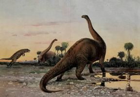 Dinosauri raffigurati in un quadro di W. Kuhnert.De Agostini Picture Library/G. Dagli Orti