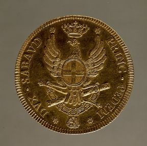 Doppia . Verso della doppia in oro fatta coniare da Vittorio Amedeo III di Savoia (1780; Padova, Museo Civico).De Agostini Picture Library/A. Dagli Orti