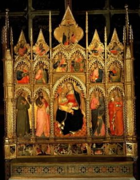 Giovanni del Biondo. Madonna col Bambino e Santi, pala della cappella Rinuccini (Firenze, chiesa di Santa Croce).De Agostini Picture Library / G. Dagli Orti