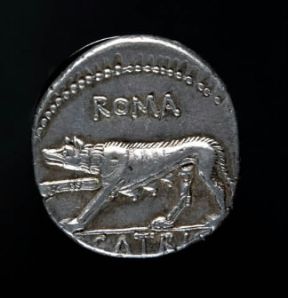 Moneta. Esemplare di denario romano: con la lupa capitolina.De Agostini Picture Library / G. Dagli Orti