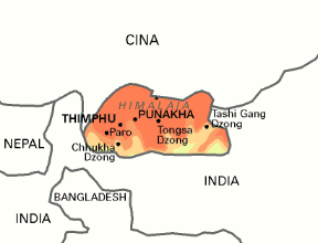 Bhutan. Cartina geografica.