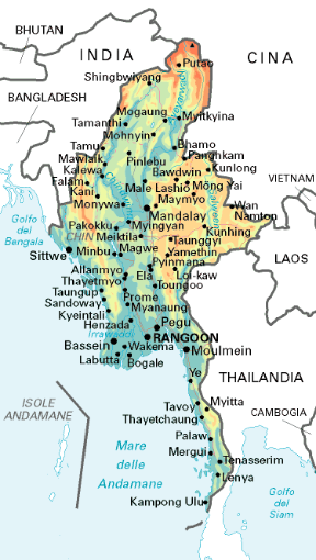 Birmania. Cartina geografica.