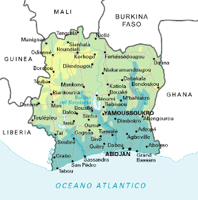 Costa d'Avorio. Cartina geografica.