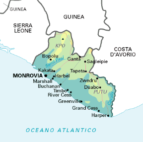 Liberia. Cartina geografica.