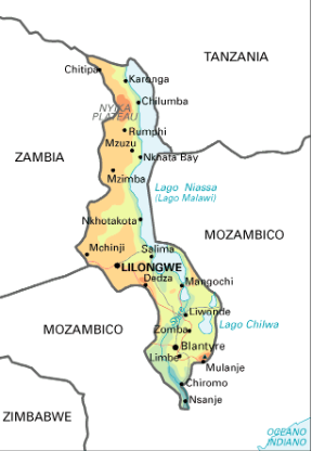Malawi. Cartina geografica.