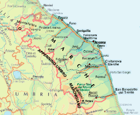 Marche. Cartina geografica.