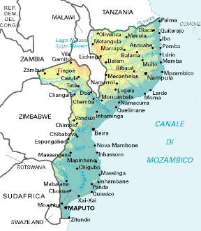 Mozambico. Cartina geografica.