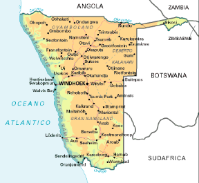 Namibia. Cartina geografica.
