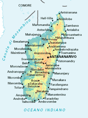 Repubblica democratica di Madagascar. Cartina geografica.
