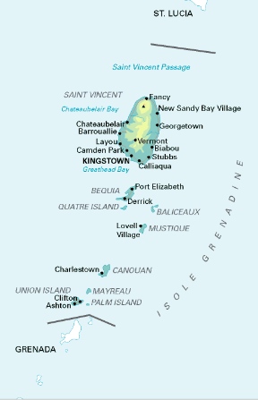 Saint Vincent e Grenadine. Cartina geografica.