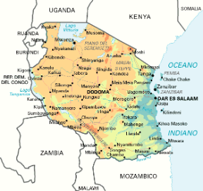 Tanzania. Cartina geografica.