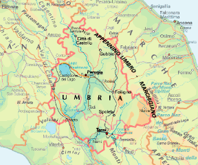 Umbria. Cartina geografica.