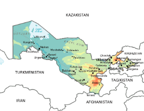 Uzbekistan. Cartina geografica.