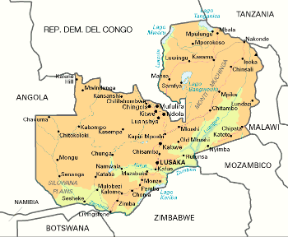 Zambia. Cartina geografica.