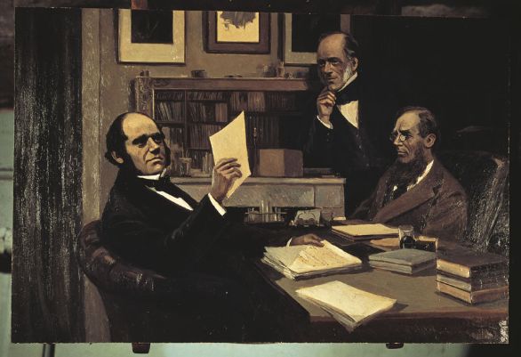 Il naturalista Charkes Robert Darwin, il geologo Charles Lyell e il botanico Joseph Dalton Hooker Nel 1863, per opera soprattutto del geologo inglese C. Lyell, venne effettuato un primo tentativo organico di sistematizzazione dei reperti paleontologici e archeologici attribuibili all'uomo fossile.