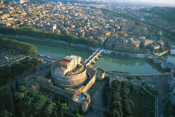 Castel Sant'Angelo Lazio - Roma, veduta con il Tevere, il ponte e Castel Sant'Angelo