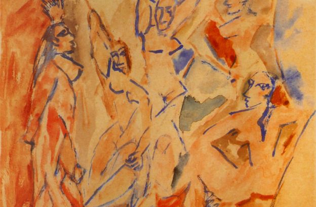 1907--Etude-pour-les-Demoiselles-d-Avignon,-Study-for-the-Young-ladies-of-Avignon--Aquarelle-sur-papier--15,7x22,5-cm-(1)