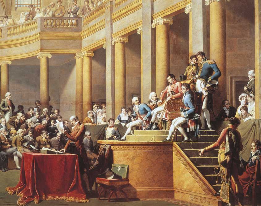 Consulta della Repubblica Cisalpina, 1802 La Consulta della Repubblica Cisalpina conferisce la Presidenza a Bonaparte, 26 Gennaio 1802, Nicolas Mansiaux.
© De Agostini Picture Library.