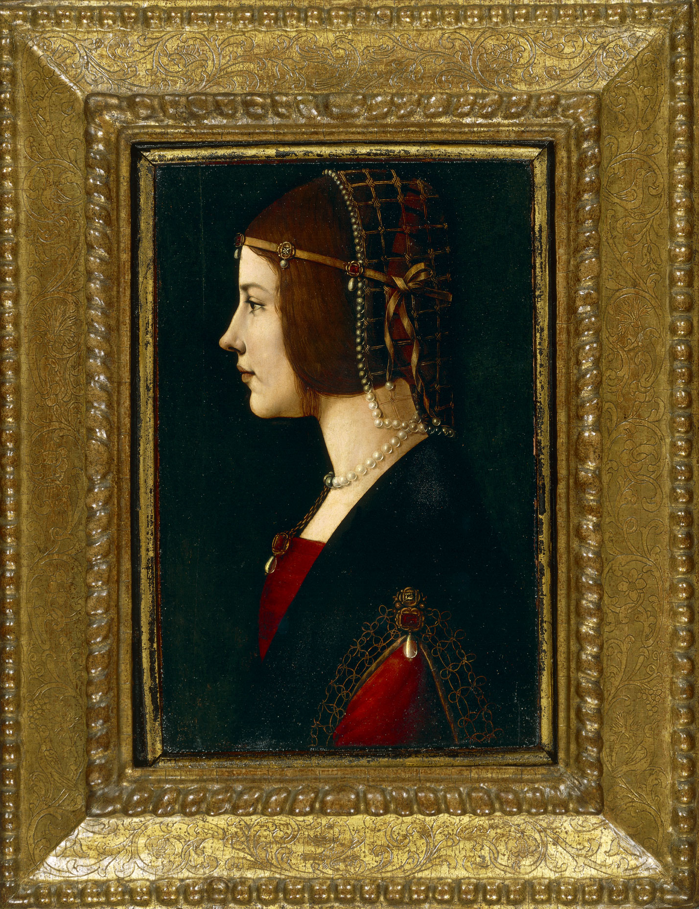 Ritratto di dama, Giovanni Ambrogio De Predis, tempera e olio su tavola, 1485-1500 Il ritratto viene inizialmente attribuito a Leonardo e associato al 