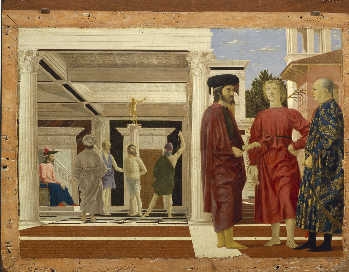 La flagellazione di Cristo, Piero della Francesca, tempera su tavola, 1444-70 Nel febbraio 1975 dal Palazzo ducale di Urbino vennero rubati due dipinti di Piero della Francesca, la 