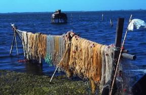 Puglia. Reti di pescatori presso il lago di Lesina (Foggia).De Agostini Picture Library/A. Tessore