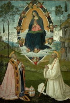 Bernardino Betti, detto il Pinturicchio. Madonna in gloria e S. Gregorio e S. Benedetto (San Gimignano, Pinacoteca Civica).De Agostini Picture Library/G. Dagli Orti