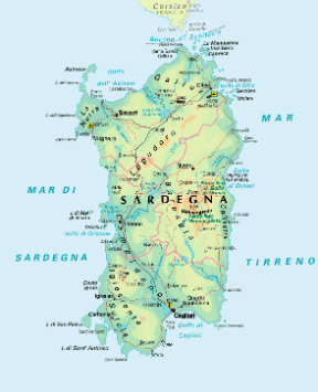 Sardegna. Cartina geografica.