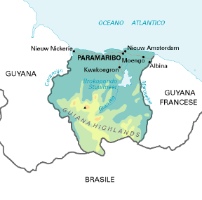 Suriname. Cartina geografica.